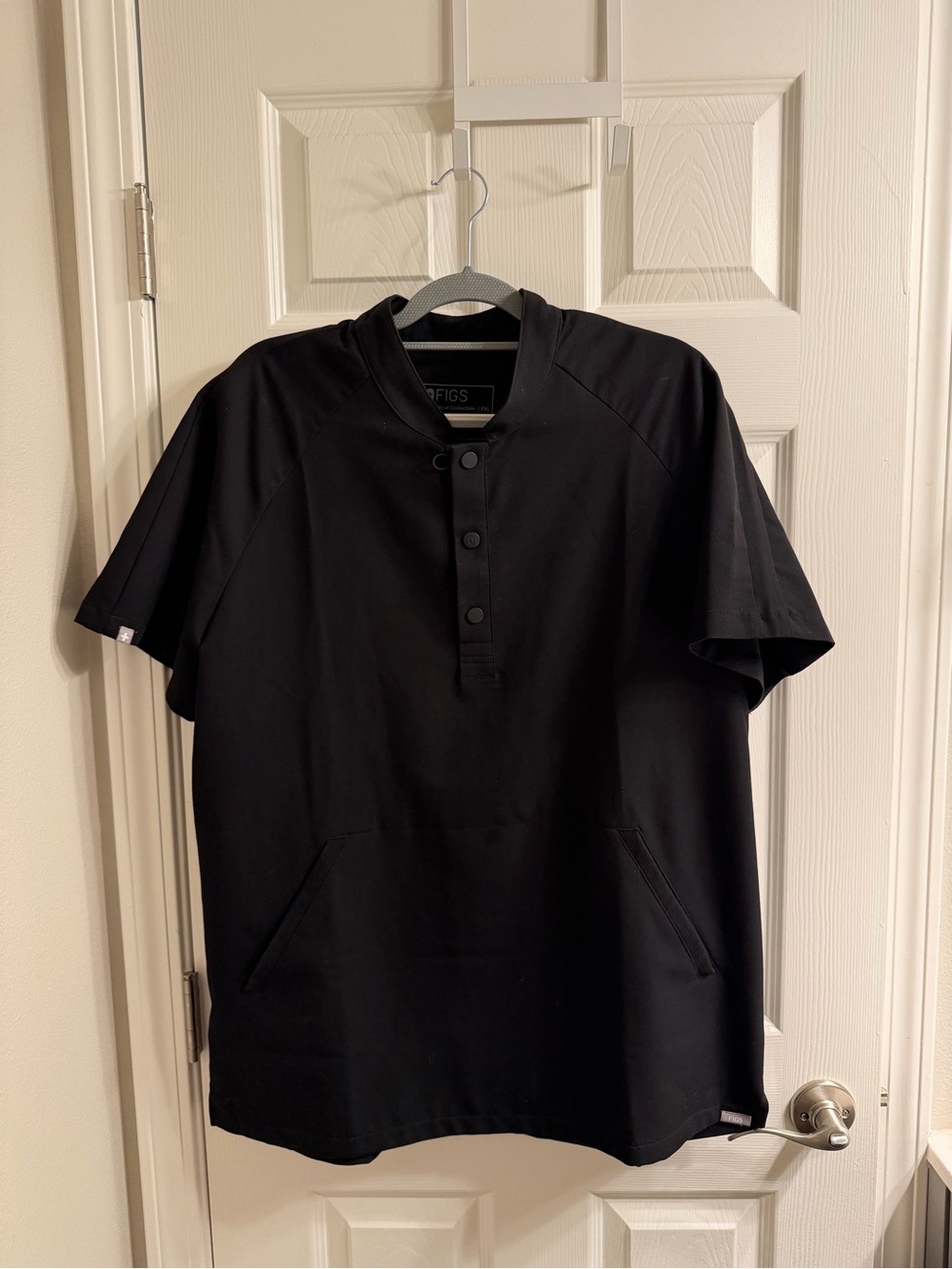 FIGS Black Short-Sleeve Henley Medical Top